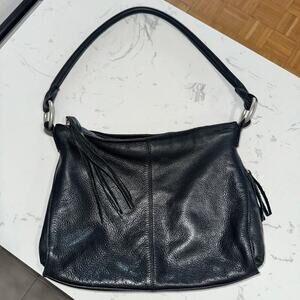 SVEN Berkeley USA Pebbled Black Leather Minimalist Shoulder Hobo Bag, EUC